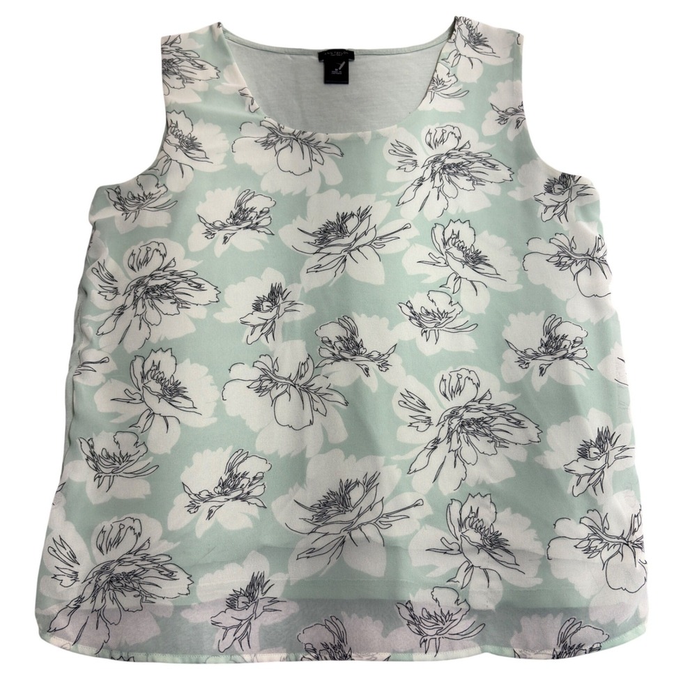 Ann Taylor Factory Tank Top Women's M Mint Green Floral Mixed Media Scoop Neck